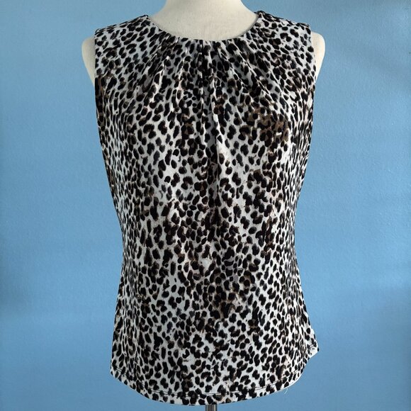 Leopard Print Tank Top - Pleated Neckline - Size Small - Calvin Klein - Picture 1 of 4